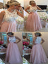 A Line Scoop Appliques Chiffon Pleats Pink Prom Dress LBQ3173